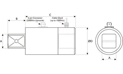 DTD-S Square Drive Static Torque Transducer Outline Drawing