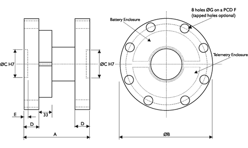 DTDR-F Wireless Radio Telemetry Rotary Torque Transducer Outline Drawing