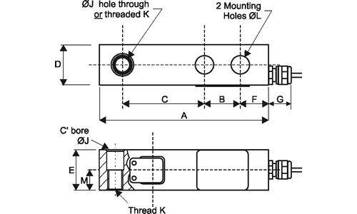 OSBKT Single-Ended Shear Beam Load Cell Outline Drawing