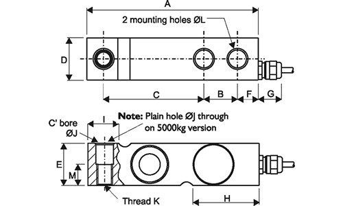OSBST Stainless Steel Single-Ended Shear Beam Load Cell Outline Drawing