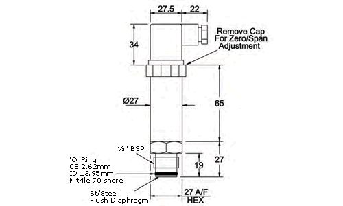 P600FD Flush Pressure Sensor Outline Drawing