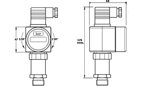 Pi600DD Pressure Sensor with Display Outline Drawing
