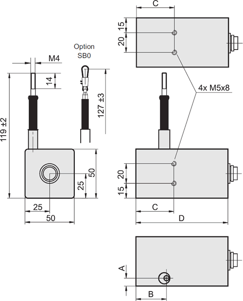 WS10 Draw Wire Displacement Sensor Outline Drawing