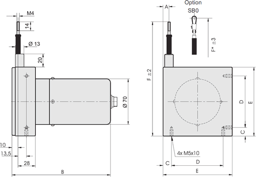 WS12 Heavy Duty Draw Wire Displacement Sensor Outline Drawing